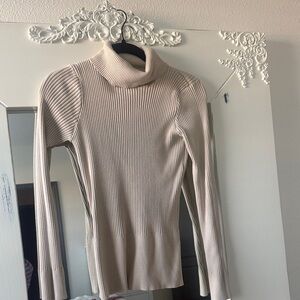 Chic Beige Turtleneck Long Sleeve Top
